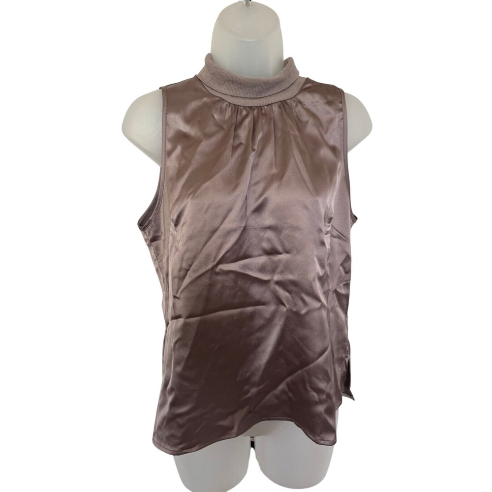 Bailey 44 Satin Sleeveless Top Sand Color Sz M Mock Neck keyhole Chic Business
